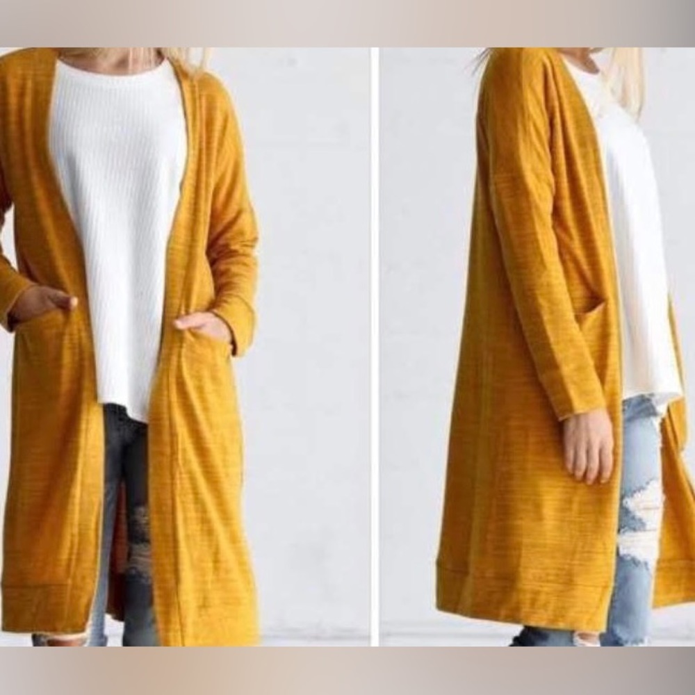 Wonderland by Orange | Open Mustard Cardigan with Pockets
